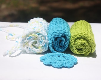 Blue Green Baby Washcloths - Crochet Baby Washcloths - Cotton Crochet Washcloths - Gender Neutral  Baby Washcloths