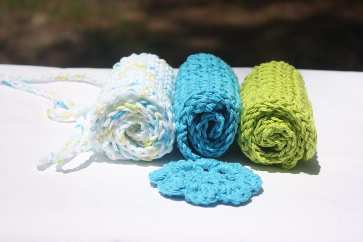 Blue Green Baby Washcloths Crochet Baby Washcloths Cotton Crochet