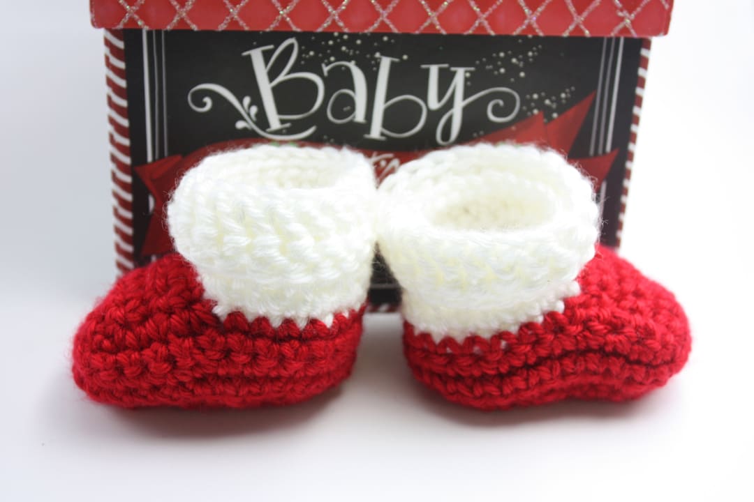 Christmas Baby Booties Red Booties With White Cuff Holiday Baby Shower Gift Etsy