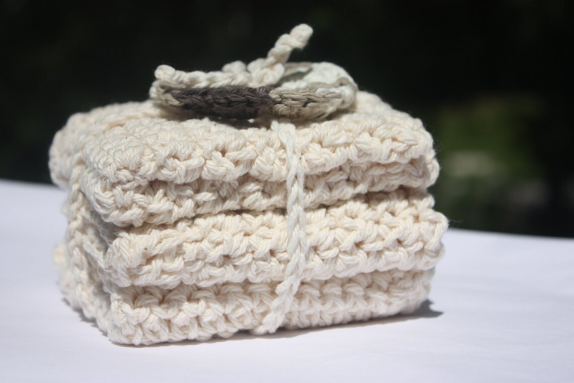 Ecru Crochet Baby Washcloths Baby Wash Cloth Ecru Cotton Etsy