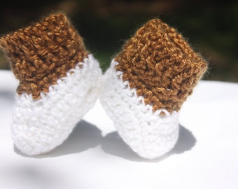 Brown and White Baby Booties - Baby Boy Crochet Booties - Infant Crochet Booties - Two Tone Booties