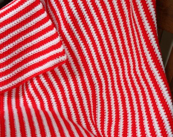 Red and White Striped Baby Afghan - Peppermint Striped Afghan - Holiday Baby Afghan - Crocheted Baby Afghan - Red and White Baby Blanket