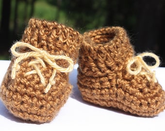 Brown Laced Baby Boy Booties - Brown Crochet Baby Booties - Brown Baby Boy Booties