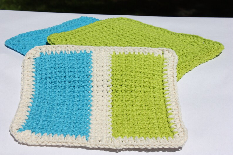 Blue Green Crochet Baby Washcloth Set Gender Neutral Baby Gift Cotton