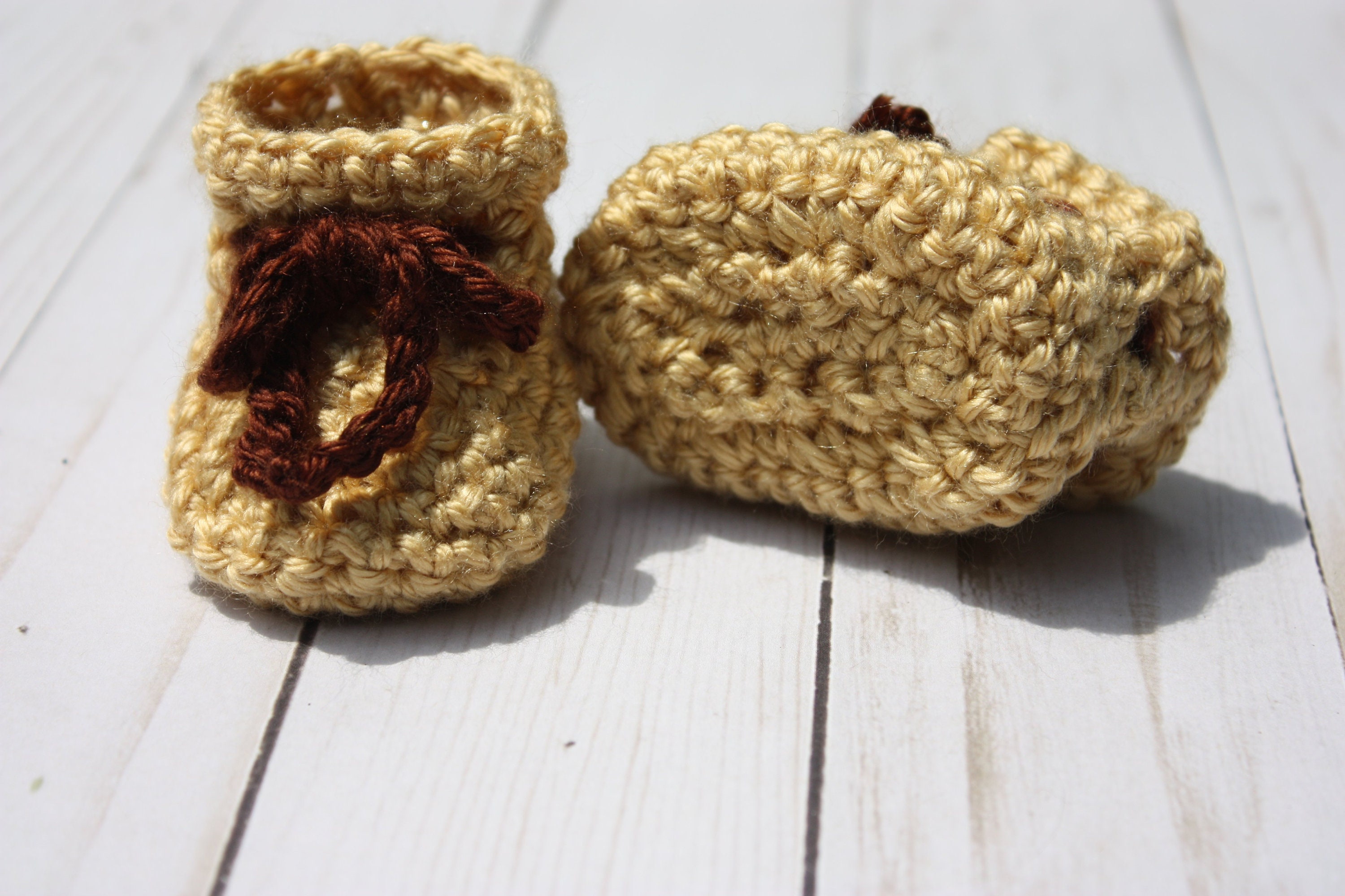 Gold Baby Booties With Brown Ties Fall Baby Booties Autumn Newborn Baby