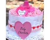 You Fill My Heart Diaper Cake - Personalize - 2 Tier Cake - February Baby Girl Shower