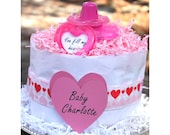 You Fill My Heart Diaper Cake - Personalize - 2 Tier Cake - February Baby Girl Shower