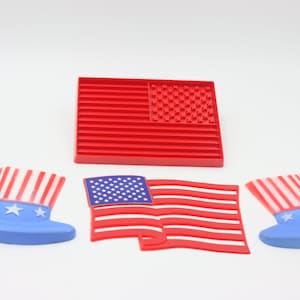 July 4 Cake Toppers - Tupperware Flag Cookie Cutter - Uncle Sam Hat Cake Toppers - Vintage July Toppers
