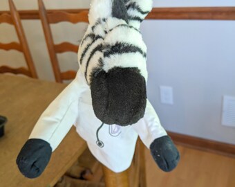 Plush Zebra Hand Puppet - Doctor Puppet - Promo Zebra - Vintage Zebra Puppet