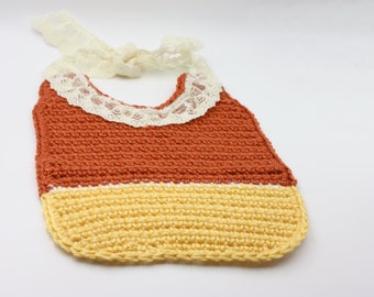 Orange and Yellow Crochet Fall Baby Bib  - Fancy Baby Bib - Baby Girl Bib - Crochet Baby Bib -  Fall Colors - Toddler Bib -