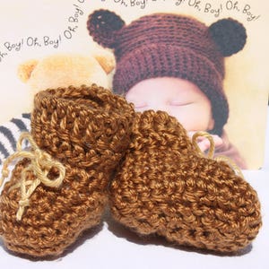 Brown Laced Baby Boy Booties Brown Crochet Baby Booties Brown Baby Boy ...