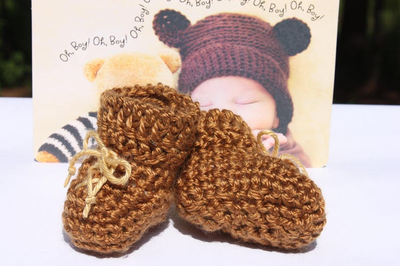Brown Laced Baby Boy Booties Brown Crochet Baby Booties Brown Baby Boy