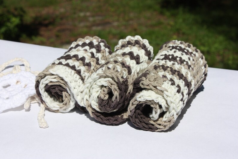 Crochet Baby Washcloths Brown and White Washcloths Washcloth Set Baby