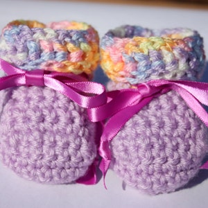 Purple Baby Booties Purple Girl Baby Booties Rainbow Booties Crochet Booties Booties With Ribbon image 2