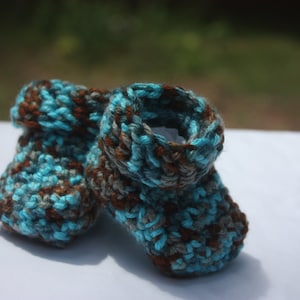 Variegated Turquoise Brown Cuff Baby Booties