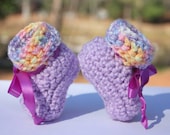 Purple Baby Booties - Purple Girl Baby Booties - Rainbow Booties - Crochet Booties - Booties With Ribbon