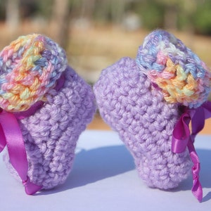 Purple Baby Booties Purple Girl Baby Booties Rainbow Booties Crochet Booties Booties With Ribbon image 1