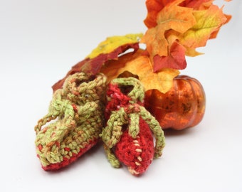 Autumn Preemie Baby Booties - Variegated Red Green Tiny Booties - Preemie Baby Gift