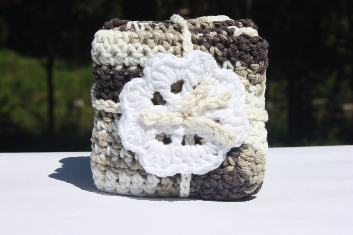 Crochet Baby Washcloths Brown and White Washcloths Washcloth Set Baby