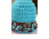 Turquoise and Brown Baby Granny Square Hat  - Turquoise Hat - Crochet Baby Hat - Winter Baby Hats