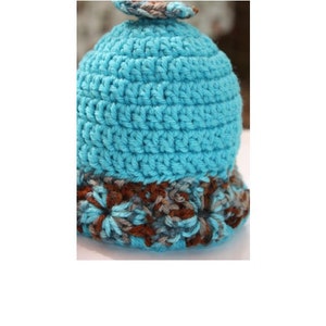 Turquoise and Brown Baby Granny Square Hat  - Turquoise Hat - Crochet Baby Hat - Winter Baby Hats