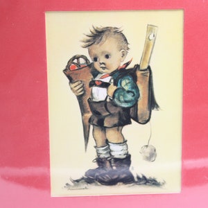 Hummel Little Scholar Art Print - Vintage School Boy Print - Red Mat Hummel Print