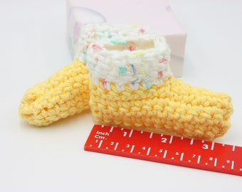 Yellow Preemie Variegated Cuff Booties - Cotton Summer Baby Booties - Tiny Yellow Baby Booties