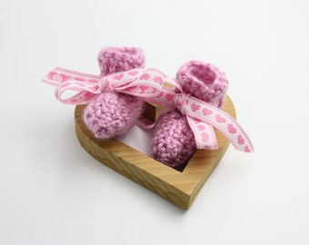 Valentine Preemie Baby Booties - Pink Preemie Crochet Booties - Fuchsia Preemie Heart Booties