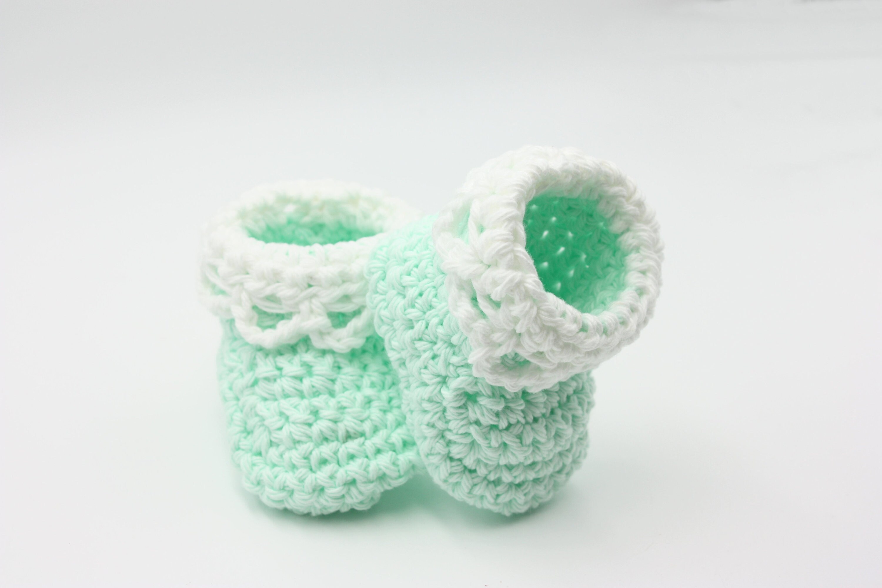Mint Green Cotton Baby Booties with White Lacey Cuff - Summer Baby Booties -