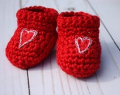 Red Baby Booties - Heart Baby Booties -  Red Newborn Booties - Red Crochet Booties - Valentine Baby Booties
