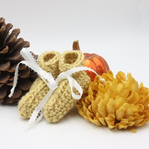 Dark Gold Preemie Baby Booties - Ribbon Tie Preemie Booties - Fall Preemie Baby Booties