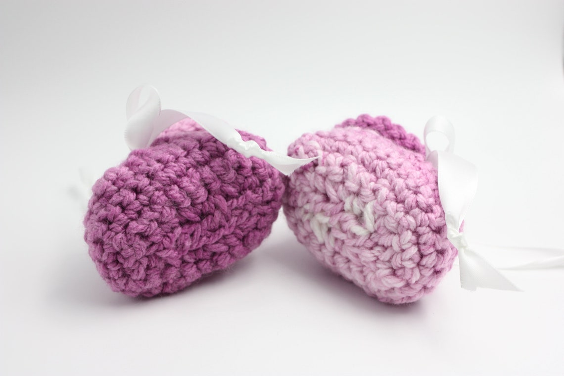 Crochet Plum Booties 3 to 6 Months Baby Booties Ribbon Ombre Booties - Etsy
