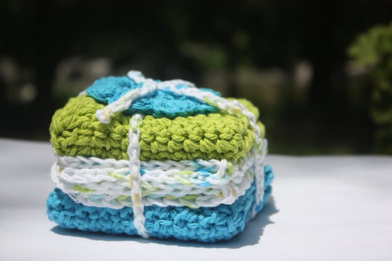 Blue Green Baby Washcloths Crochet Baby Washcloths Cotton Crochet