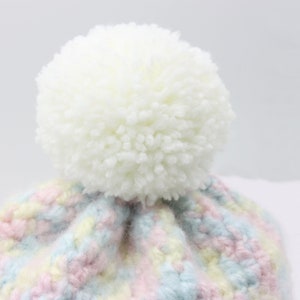 Pastel Rainbow Toddler Hat with White Pompom Variegated Pastel Child Beanie image 3