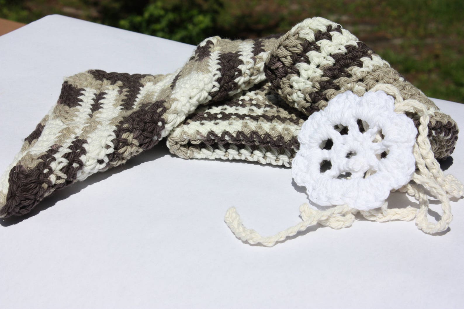 Crochet Baby Washcloths Brown and White Washcloths Washcloth Set Baby