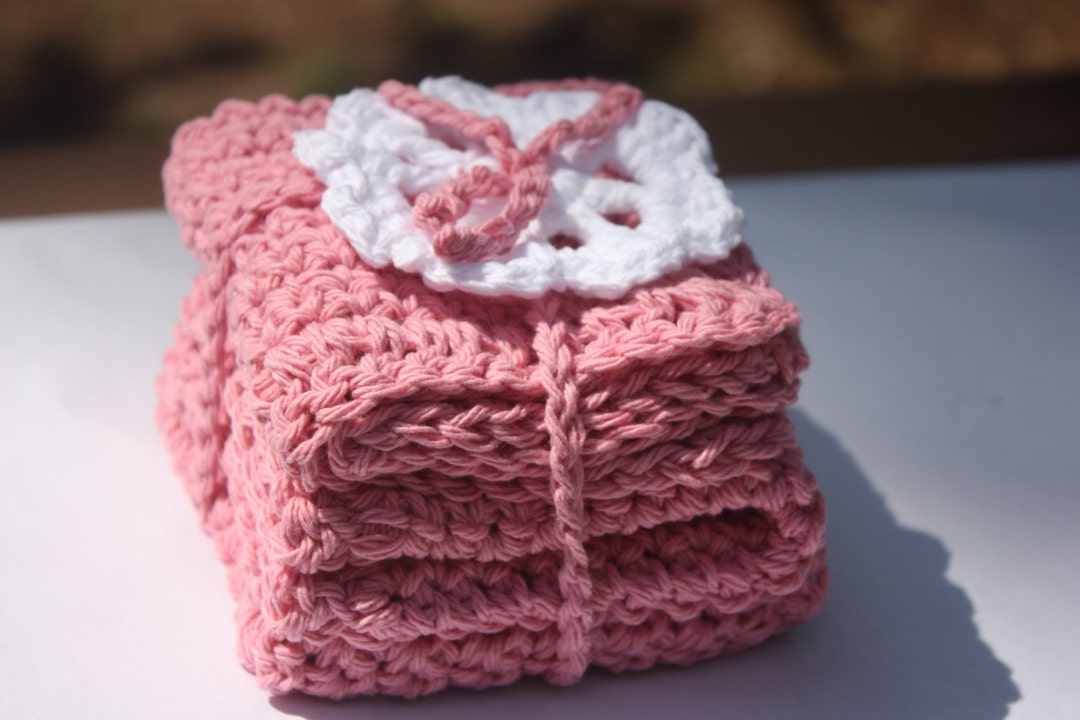 Pink Baby Washcloths Crocheted Pink Washcloths Baby Girl Etsy