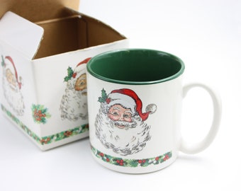 Christmas Santa Mug - Vintage Holiday Mug - Santa Ceramic Coffee or Tea Cup