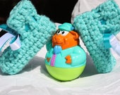 Turquoise Baby Booties - Crochet Preemie Booties - Booties with Ribbon