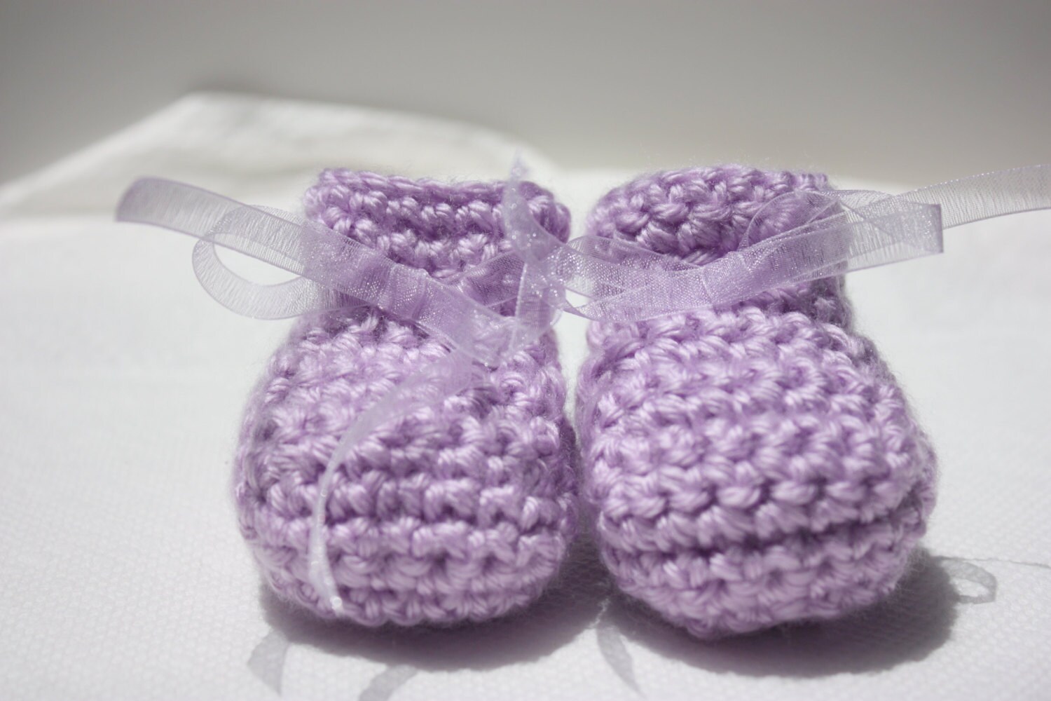 Purple Crocheted Baby Booties With Ribbon Ties Newborn Etsy