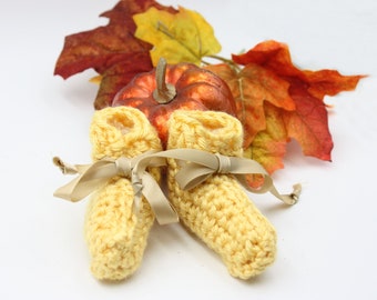 Gold Fall Preemie Baby Booties - Crocheted Baby Booties - Baby Gift