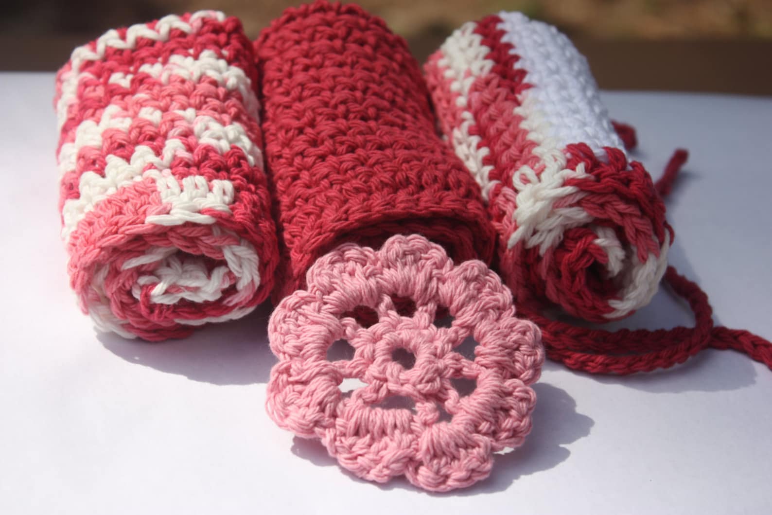 Pink and Red Washcloth Set Baby Girl Washcloth Set Crochet Baby Washcloth Set 3 Piece Washcloth