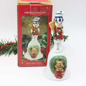 Snowman Christmas Bell - Collectors Edition Holiday Decoration - Porcelain Christmas Bell -