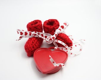 Red Valentine Preemie Booties -  Heart Baby Booties -