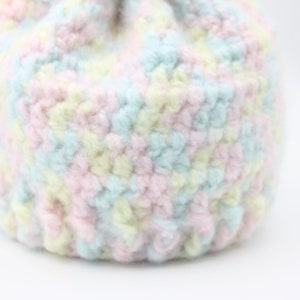 Pastel Rainbow Toddler Hat with White Pompom Variegated Pastel Child Beanie image 2