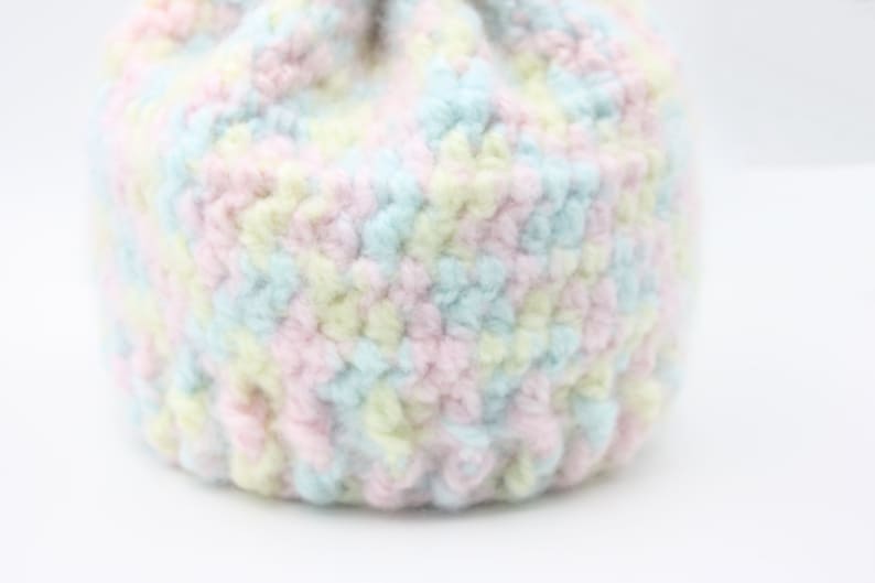 Pastel Rainbow Toddler Hat with White Pompom Variegated Pastel Child Beanie image 2