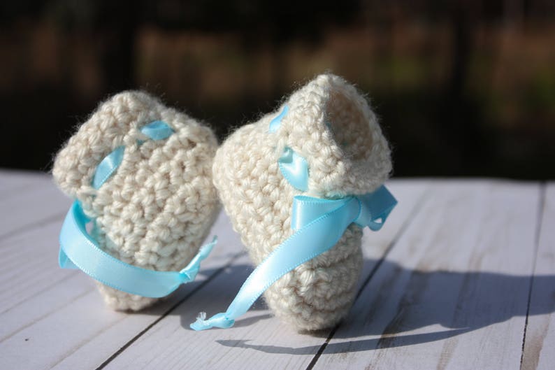 Oatmeal Newborn Baby Booties Oatmeal Crochet Booties Baby Boy Booties image 5