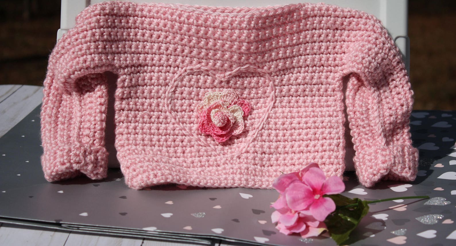 Crochet Pink Baby Sweater Baby Girl Sweater Heart Baby Sweater Flower