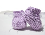 Purple Crocheted Baby Booties With Ribbon Ties  -  Newborn Purple Booties