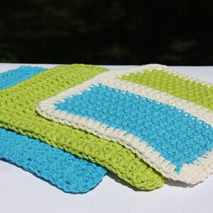 Blue Green Crochet Baby Washcloth Set Gender Neutral Baby Gift Cotton Crochet Washcloths image 3