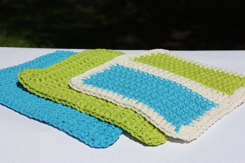 Blue Green Crochet Baby Washcloth Set Gender Neutral Baby Gift Cotton Crochet Washcloths image 3